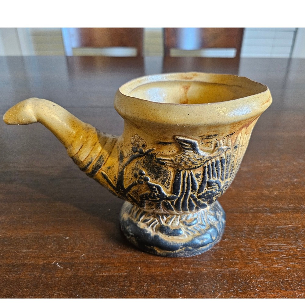 Ceramic Bird Embossed Planter Mug Tan Black Rustic Decorative Pot